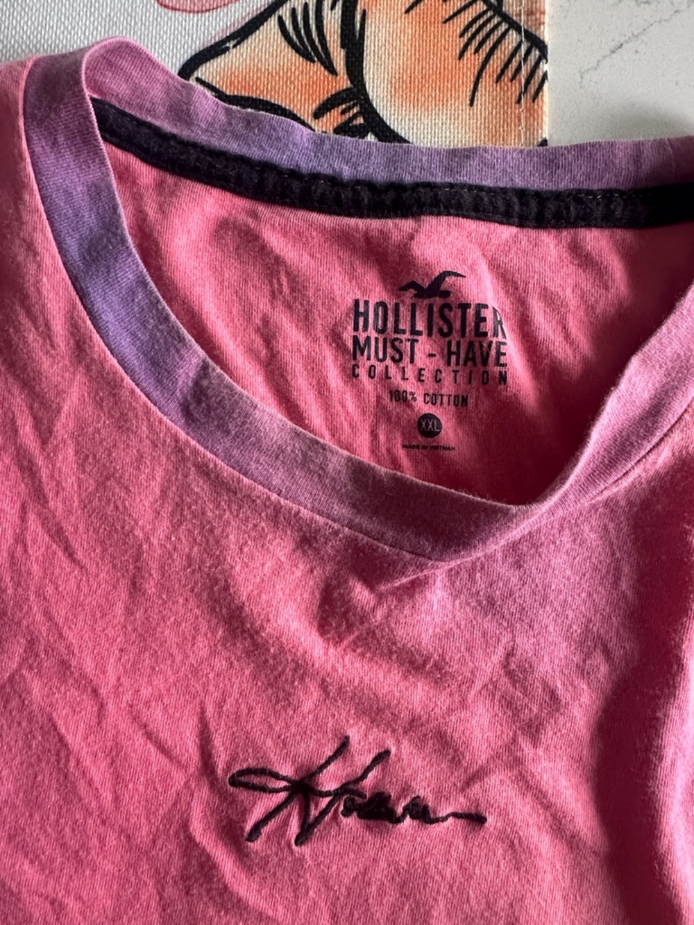 Hollister Pink Crewneck Tee with Purple Trim